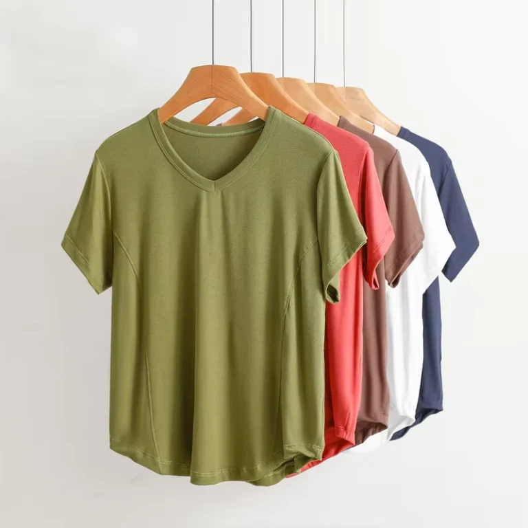 CHINEE-Custom-Fashion-Ladies-Tee-Tshirts-Screen-Print-Plain-Luxury-Modal-Cotton-Curved-Hem-V-Neck-Crop-Casual-T-Shirts-Supply
