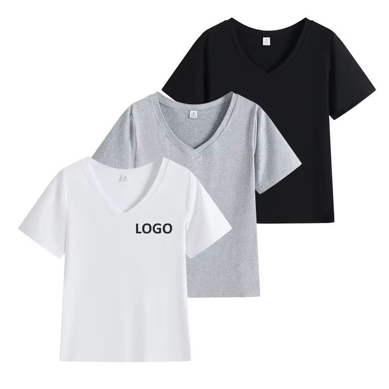 CHINEE-Custom-Graphic-Womens-Regular-Fit-T-Shirt-200gsm-Modal-Casual-Fashion-Tops-Short-Sleeve-V-Neck-T-Shirt