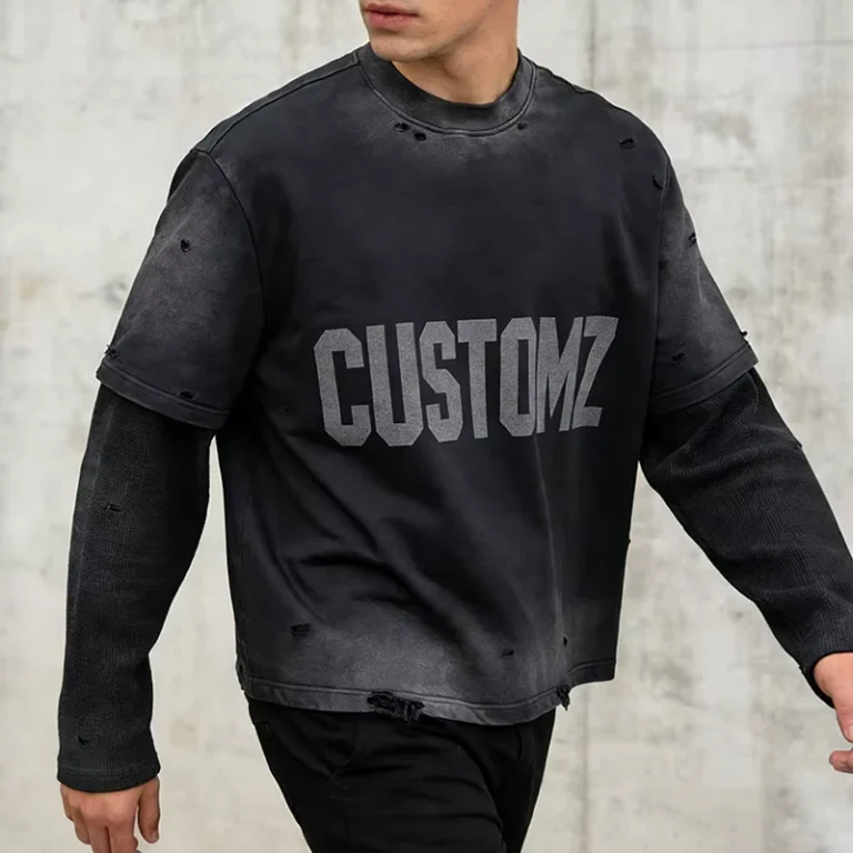 CHINEE-Custom-Heavyweight-Oversized-Layered-Waffle-Long-Sleeve-Men-T-Shirt-Acid-Wash-Streetwear-Vintage-Distressed-Black-Tee-Shirts