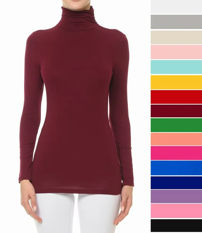 CHINEE-Custom-High-Quality-100-Cotton-Womens-Turtleneck-Long-Sleeve-T-Shirt