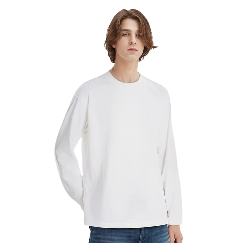 CHINEE-Custom-Logo-100-Cotton-Knitted-Solid-Tee-Heavy-Weight-220-GSM-Eco-Friendly-White-Long-Sleeve-T-Shirts-for-Men