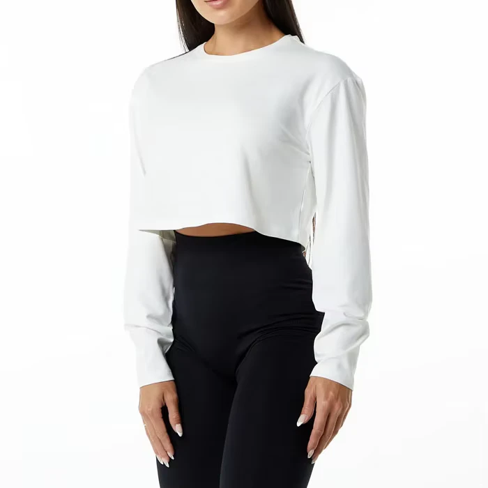 CHINEE-Custom-Logo-Casual-Eco-Friendly-Compressed-Breathable-Long-Sleeve-Crop-Top-Womens-Cotton-T-Shirt-Quick-Dry