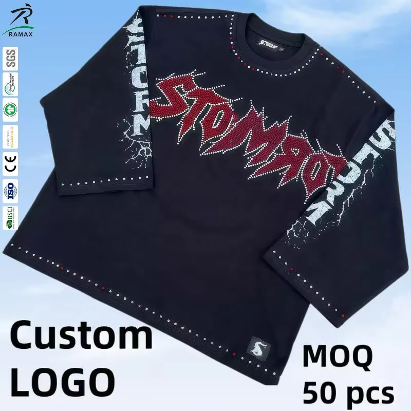 CHINEE-Custom-Logo-High-Street-Y2K-Hip-Hop-Oversized-Heavyweight-Cotton-Rhinestone-Graphic-Short-Sleeve-T-Shirt-for-Men