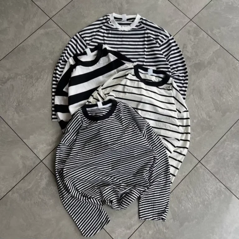 CHINEE-Custom-Logo-Long-Sleeve-100-Cotton-T-Shirt-Casual-Blank-Plain-Oversized-O-Neck-Drop-Shoulder-Striped-T-Shirt-for-Men