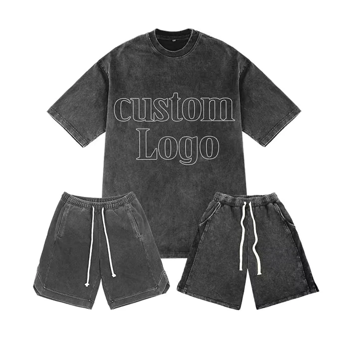 CHINEE-Custom-Logo-Plus-Size-Two-Piece-Summer-Mens-Casual-Jogging-T-Shirt-Shorts-Set-Breathable-Polyester-Cotton-Knitted-Quick
