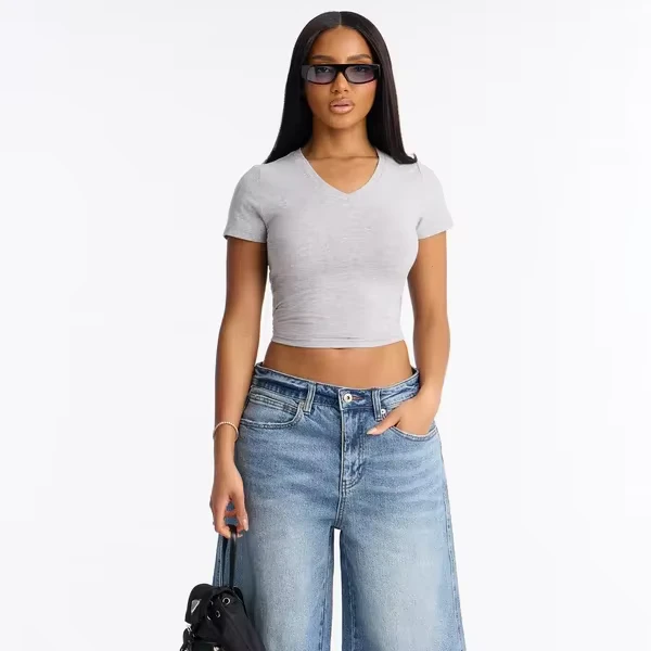 CHINEE-Custom-Logo-Plus-Size-Women-V-Neck-Short-Sleeve-T-Shirt-Casual-Basic-Slim-Fit-Solid-Color-Breathable-Cotton-Plain-Dyed