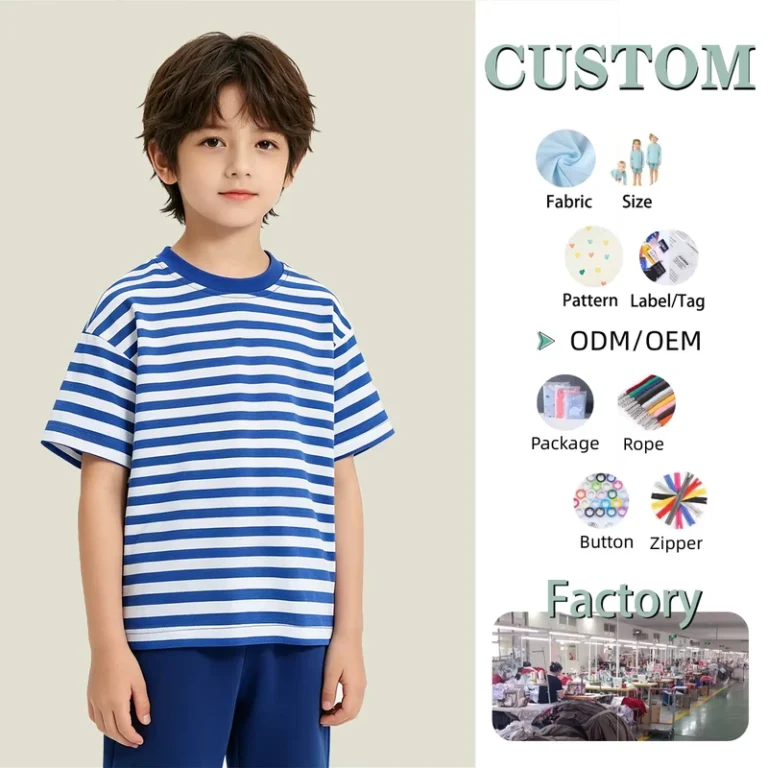 CHINEE-Custom-Logo-Printed-Striped-Kids-T-shirt-Cotton-Knitted-Fabric-Breathable-Unisex-Short-Sleeve-Casual-Tops-for-Boys-Girls