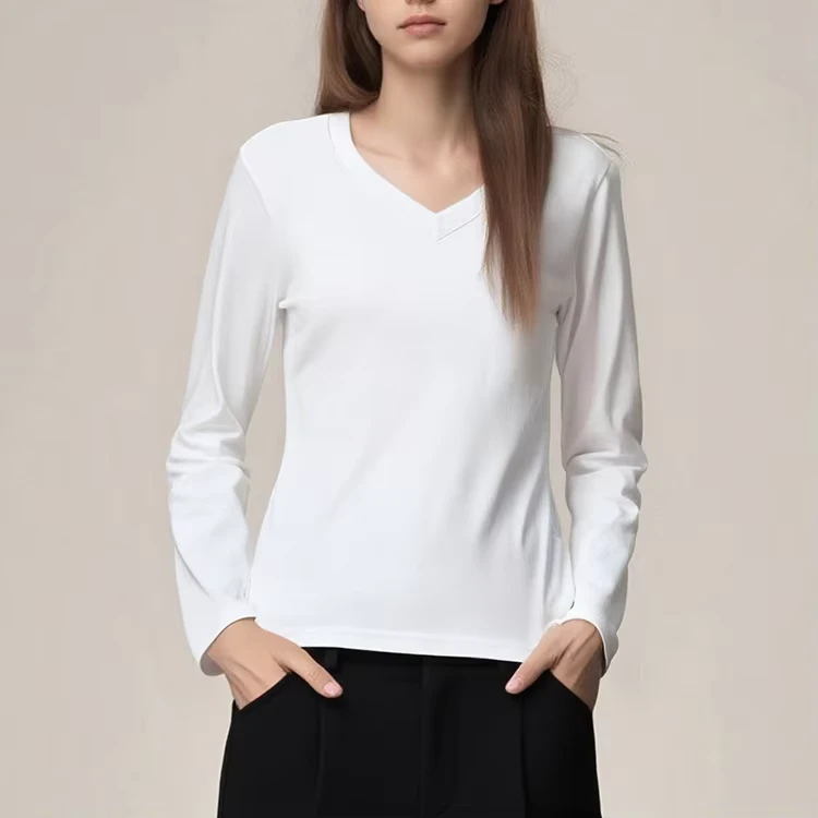 CHINEE-Custom-Logo-V-Neck-Casual-Tops-Comfortable-Shirts-Soft-Basic-Tees-Women-Blouses-Long-Sleeve-T-Shirts-for-Women