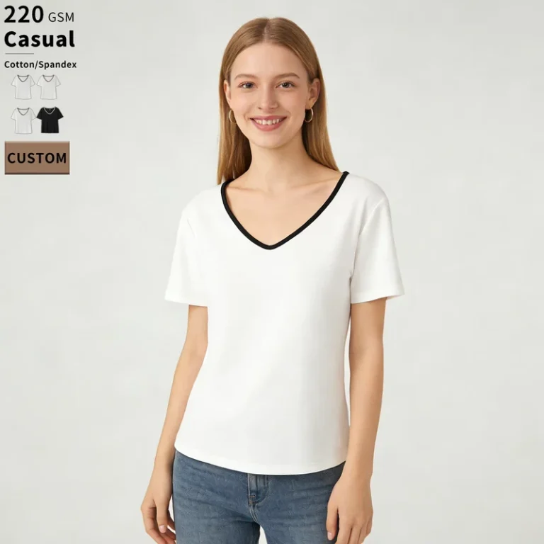 CHINEE-Custom-Logo-Womens-Slim-Fit-V-Neck-Crop-Tops-High-Quality-Casual-Short-Sleeve-T-Shirts-Bulk-Factory-Direct