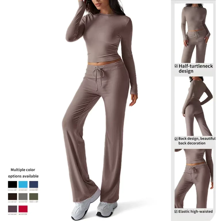 CHINEE-Custom-Logo-Womens-Sportswear-Autumn-Casual-2-Piece-Set-Long-Sleeve-Regular-Fit-T-shirt-Solid-Color-Short-Top-Pants-Suit