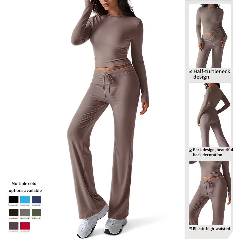 CHINEE-Custom-Logo-Womens-Sportswear-Autumn-Casual-2-Piece-Set-Long-Sleeve-Regular-Fit-T-shirt-Solid-Color-Short-Top-Pants-Suit