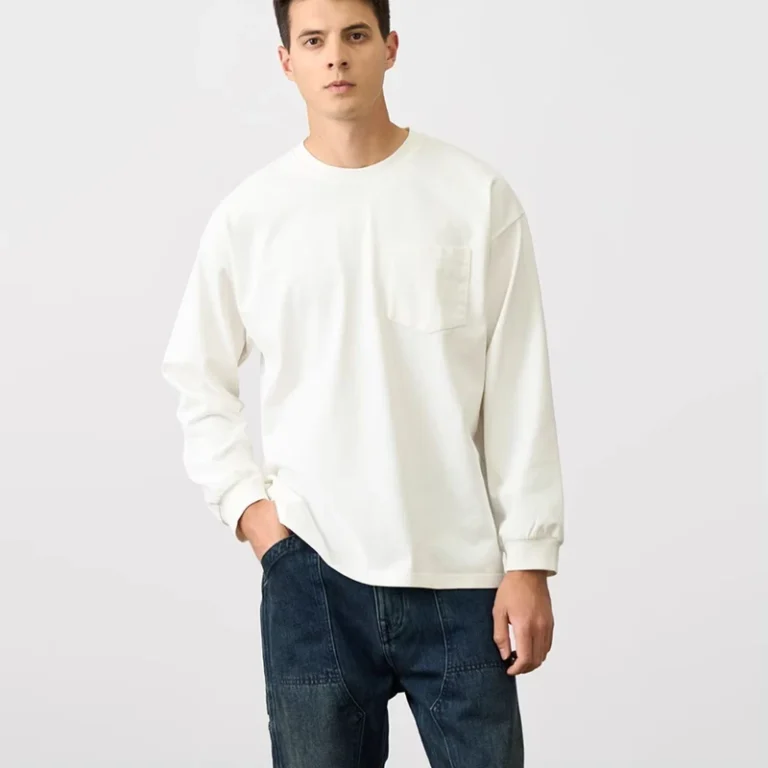 CHINEE-Custom-Long-Sleeve-T-shirt-with-Front-Pocket-100-Cotton-t-Shirts-Customized-Oversized-Drip-Shoulder-Long-t-Shirt