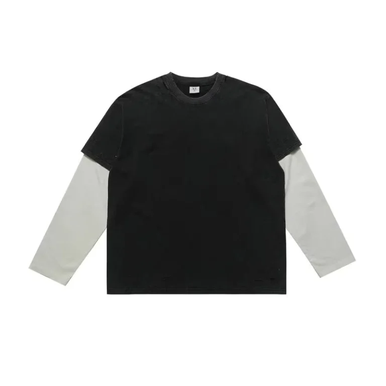 CHINEE-Custom-Mens-Acid-Wash-Distressed-Long-Sleeve-T-Shirt-Double-Layer-Waffle-Knit-with-Print-Pattern-Dirty-Wash-Style