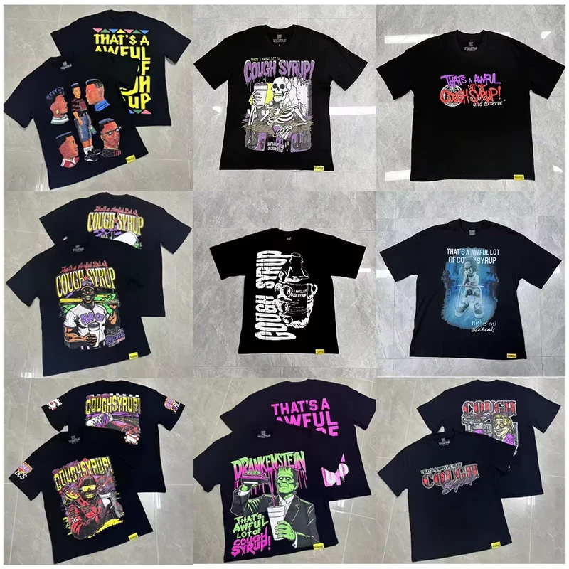 CHINEE-Custom-Mens-Blank-TShirt-Streetwear-Heavyweight-100-Cotton-Drop-Shoulder-THATS-A-AWFUL-LOT-Of-COUGH-SYRUP-T-Shirt-For-Men