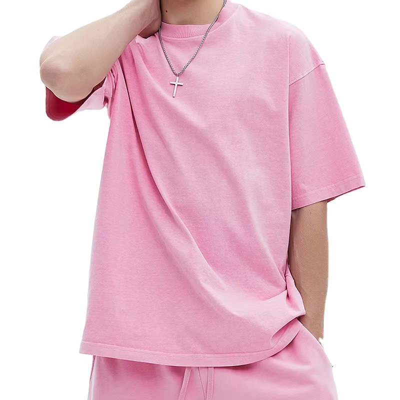 CHINEE-Custom-Mens-Fashion-T-Shirt-Luxury-100-Cotton-250-Gsm-Vintage-Short-Sleeve-Solid-Pattern-Oversized-for-Summer