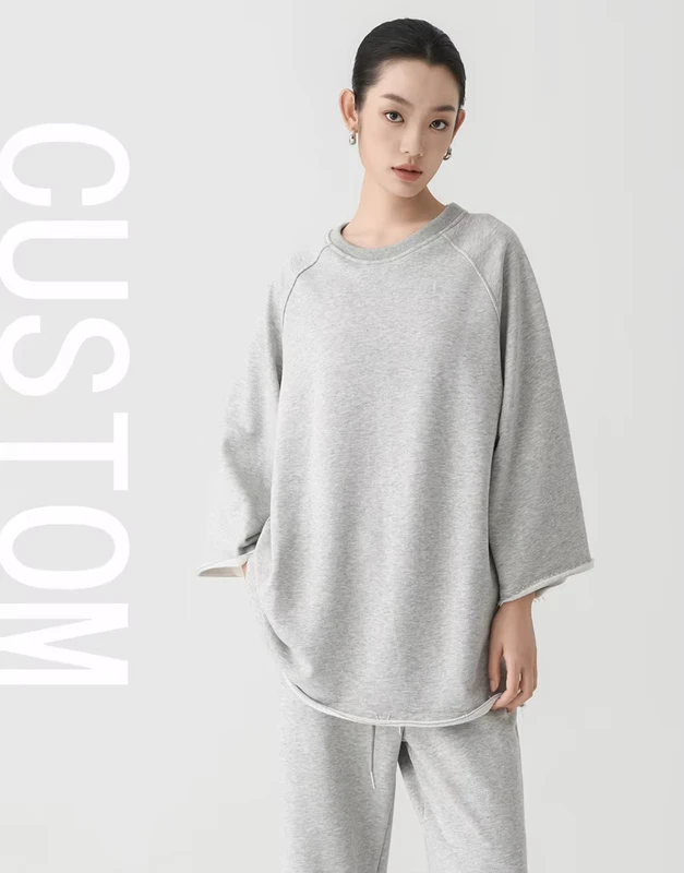 CHINEE-Custom-Oversized-French-Terry-Long-Sleeve-T-Shirt-Raw-Hem-Rolled-Edge-Cotton-Polyester-Blend-Minimalist-Streetwear-Pullover