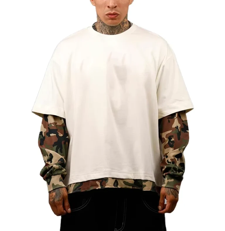 CHINEE-Custom-Print-DTG-Oversized-Boxy-200-Grams-Shortlong-Sleeves-t-Shirt-Streetwear-Camo-Pattern-Double-Layer-T-Shirts-for-Men