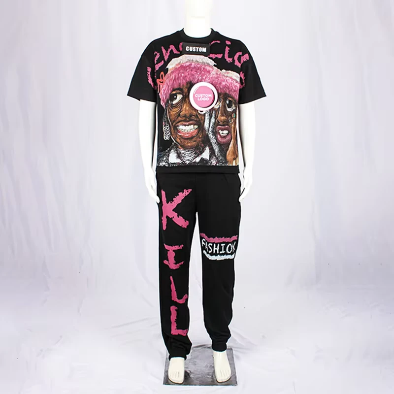 CHINEE-Custom-Printing-Logo-High-Quality-Heavyweight-DTG-Printing-Oversize-T-shirt-and-Sweatpants-Two-piece-Tracksuits