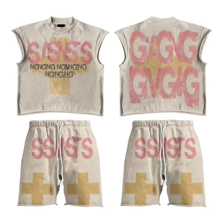 CHINEE-Custom-Sleeveless-T-Shirt-Shorts-Set-Unisex-Vintage-Washed-Graphic-Print-Raw-Edge-Streetwear-Summer-Outfit-Low-MOQ-OEM-ODM