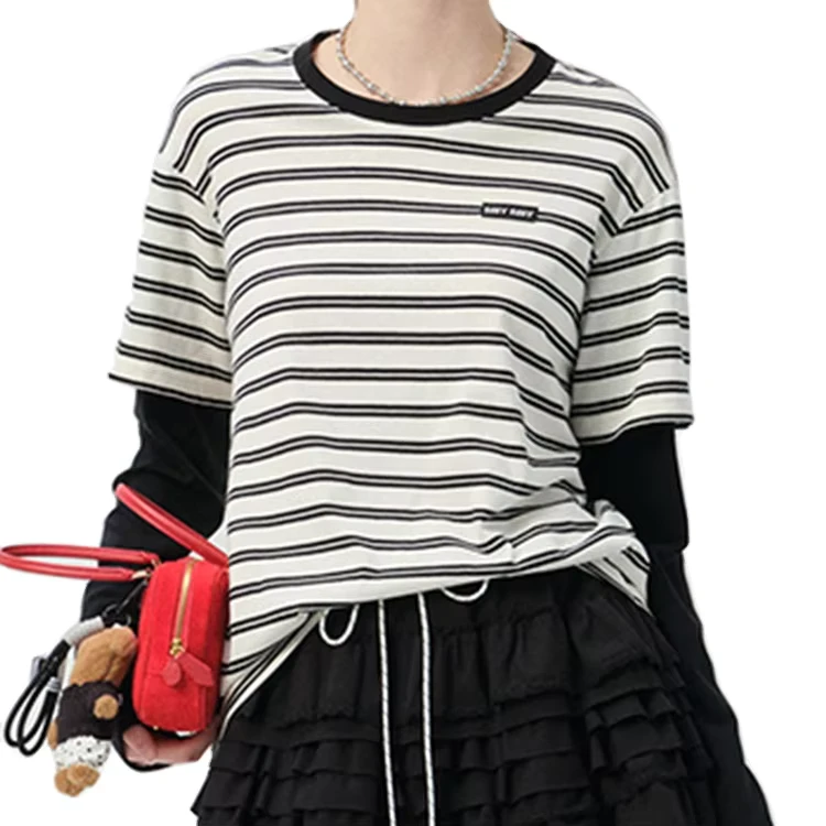CHINEE-Custom-Spring-Summer-Casual-Color-Blocked-Sleeves-Design-Vacation-Stylish-Striped-Long-sleeved-T-shirt