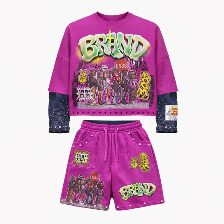 CHINEE-Custom-Streetwear-Manufacturer-Long-Sleeves-Double-Layer-Rhinestone-Tee-Shirt-and-Short-100-Cotton-Digital-Print-T-Shirt-Set