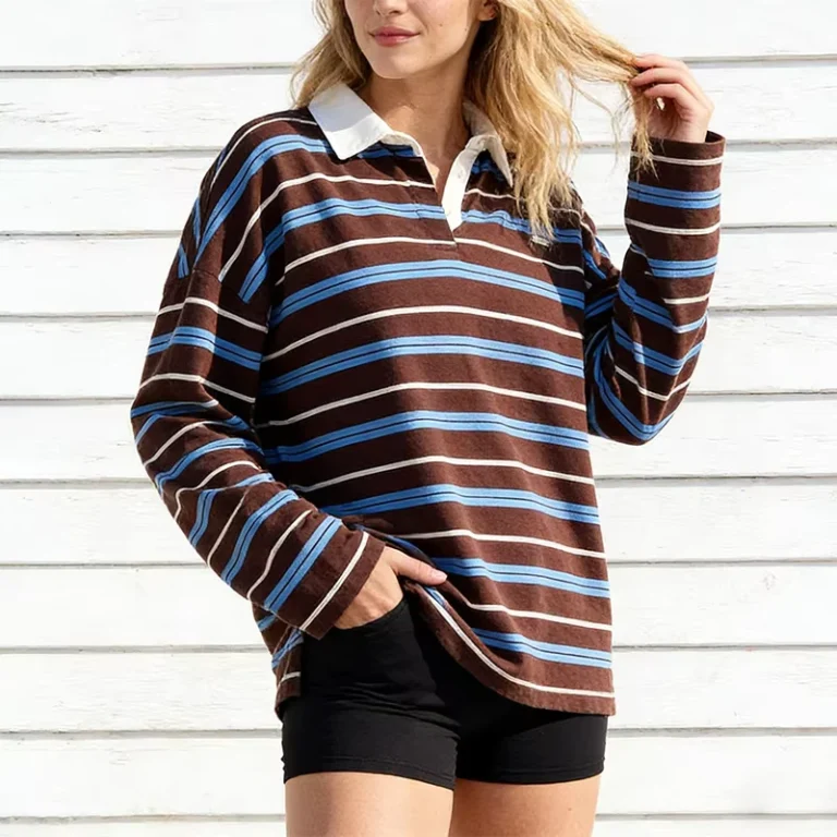 CHINEE-Custom-Summer-100-Cotton-Casual-Breathable-Long-Sleeve-T-shirt-High-Quality-Striped-Drop-Shoulder-Boxy-for-Women