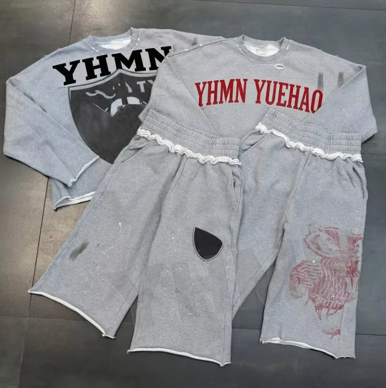 CHINEE-Custom-Tracksuit-Print-Logo-Cotton-Oversized-Streetwear-Sweatsuit-Long-Sleeve-T-Shirts-and-Baggy-Jogger-Sweat-Shorts-Set-for-Men