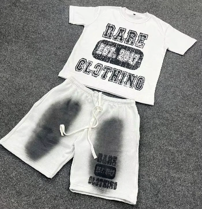 CHINEE-Custom-Tracksuit-Summer-latest-fashion-top-Acid-Wash-Two-2-latest-Piece-Set-Screen-Printing-Cropped-T-Shirt-and-Shorts-Set-Men