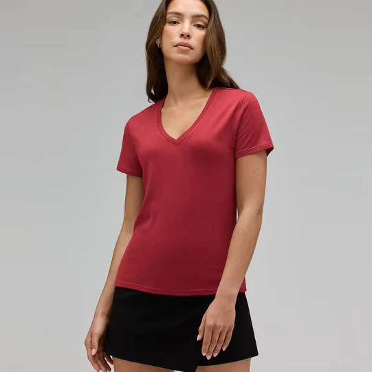 CHINEE-Custom-V-neck-shirt-Color-Womens-Loose-Short-Sleeve-V-neck-100-Cotton-T-shirt