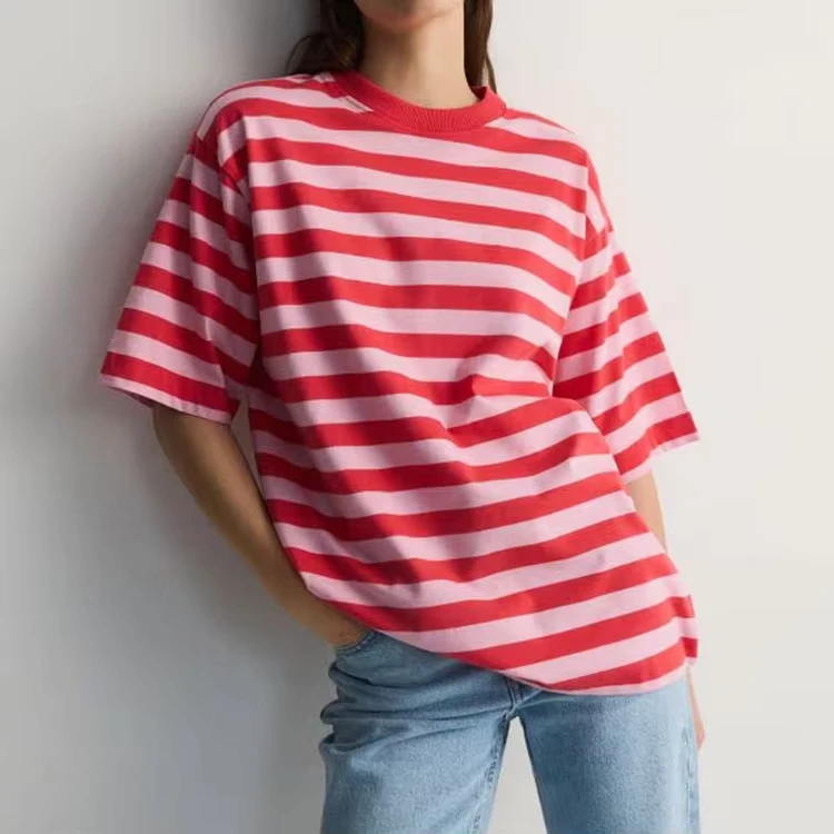 CHINEE-Custom-Women-Oversized-Striped-Color-Block-Short-Sleeve-Crew-Neck-T-Shirts-Casual-Loose-Pullover-Tops-Unisex-Summer-Tee-Shirt