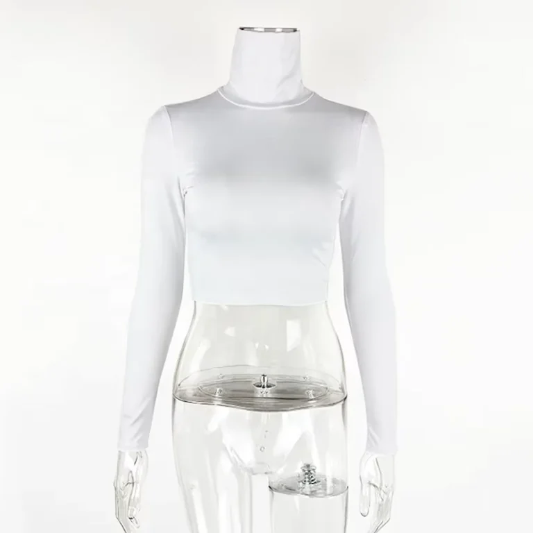 CHINEE-Custom-Womens-Fashion-Sexy-Slim-Fit-Cropped-Long-Sleeve-White-Womens-High-Neck-T-shirt