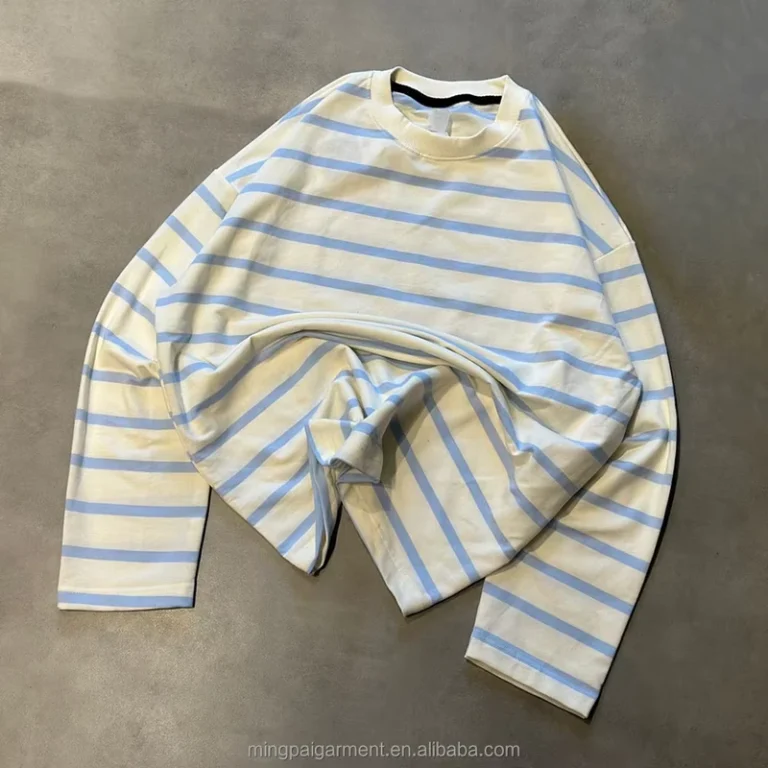 CHINEE-Custom-logo-Cotton-Casual-Spring-Summer-Womens-Long-Sleeve-Tshirt-Loose-Fit-Pullover-Striped-Crew-Neck-Sweatshirt-for-Women