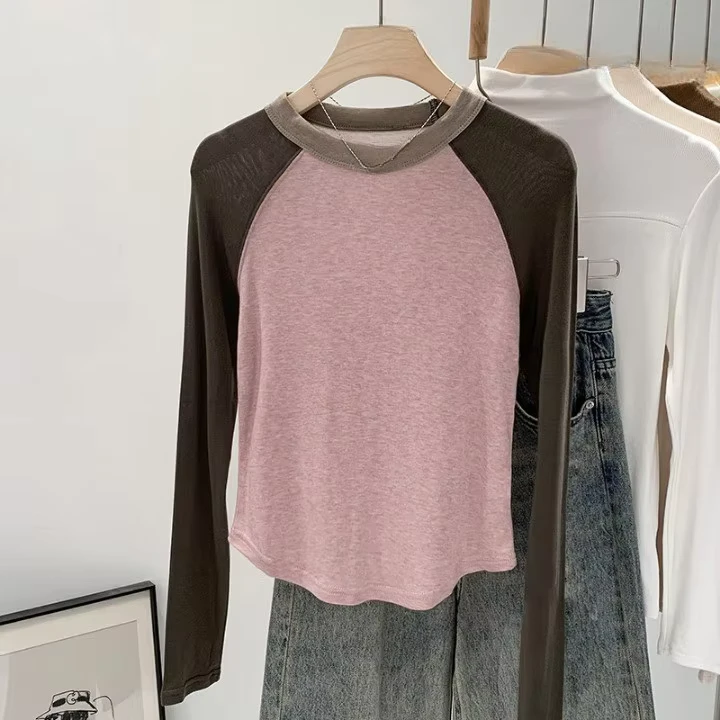 CHINEE-Customizable-Highly-Elastic-Blank-White-Crew-Necks-Long-Raglan-Sleeve-T-shirt-Ribbed-Cropped-Top-Fitted-Tshirt-for-Women