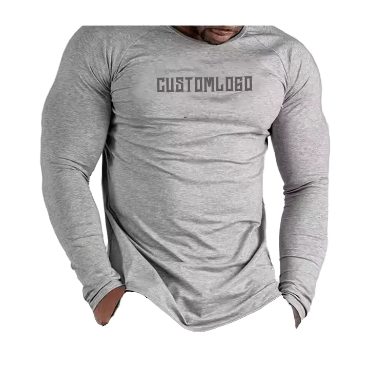 CHINEE-Customizable-Mens-Long-Sleeve-Gym-T-Shirt-Breathable-220g-Cotton-Slim-Fit-Street-Style-Solid-Pattern-Knitted-Casual-Tees