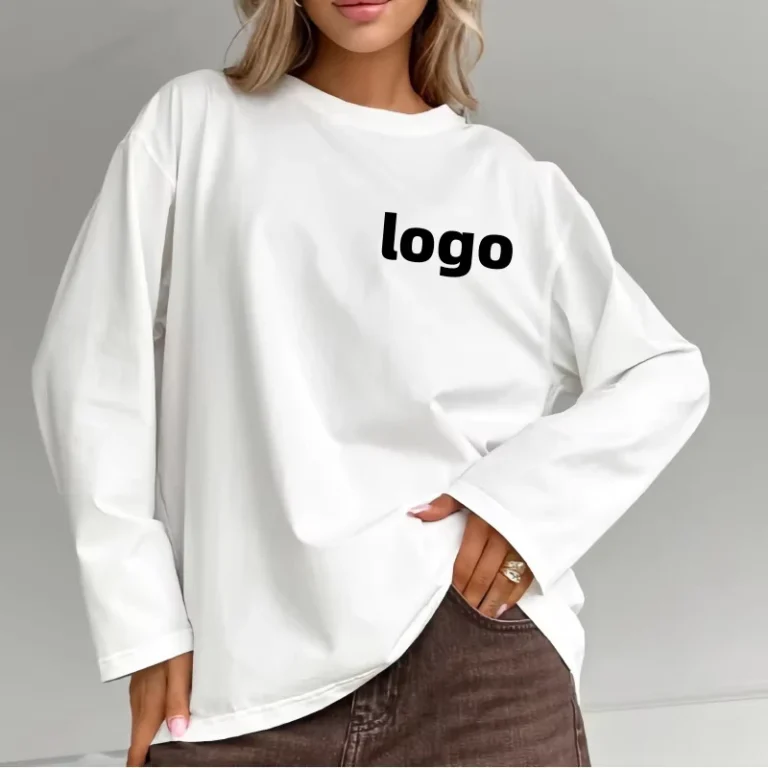 CHINEE-Customize-Round-Neck-Oversized-Women-Long-Sleeve-T-Shirts-High-Quality-100-Cotton-Luxury-White-Tshirts-for-Ladies