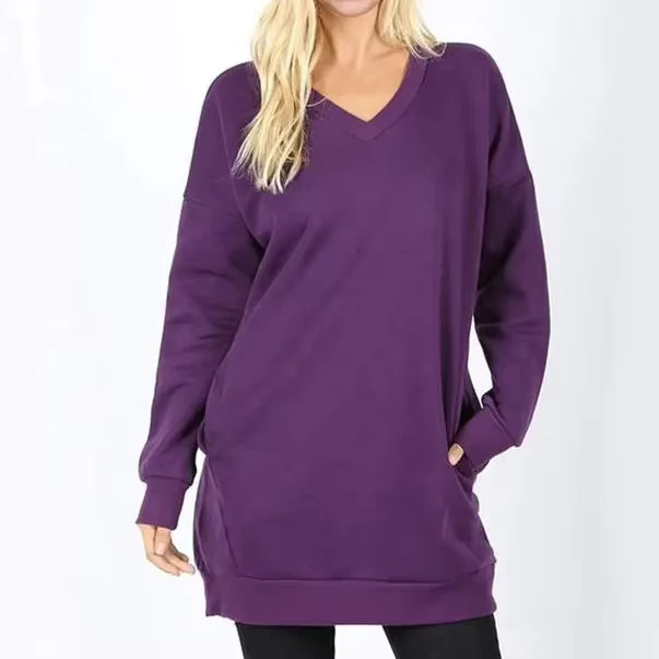 CHINEE-Customized-Womens-V-Neck-Fleece-Knit-T-Shirt-Sexy-Winter-Clothes
