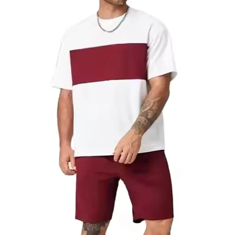 CHINEE-DAKHA-SPORTS-Two-Color-Tone-Mens-Summer-T-Shirt-Short-Sets-Eco-Friendly-Quick-Dry-Breathable-Cotton-Polyester-Knitted-Fabric
