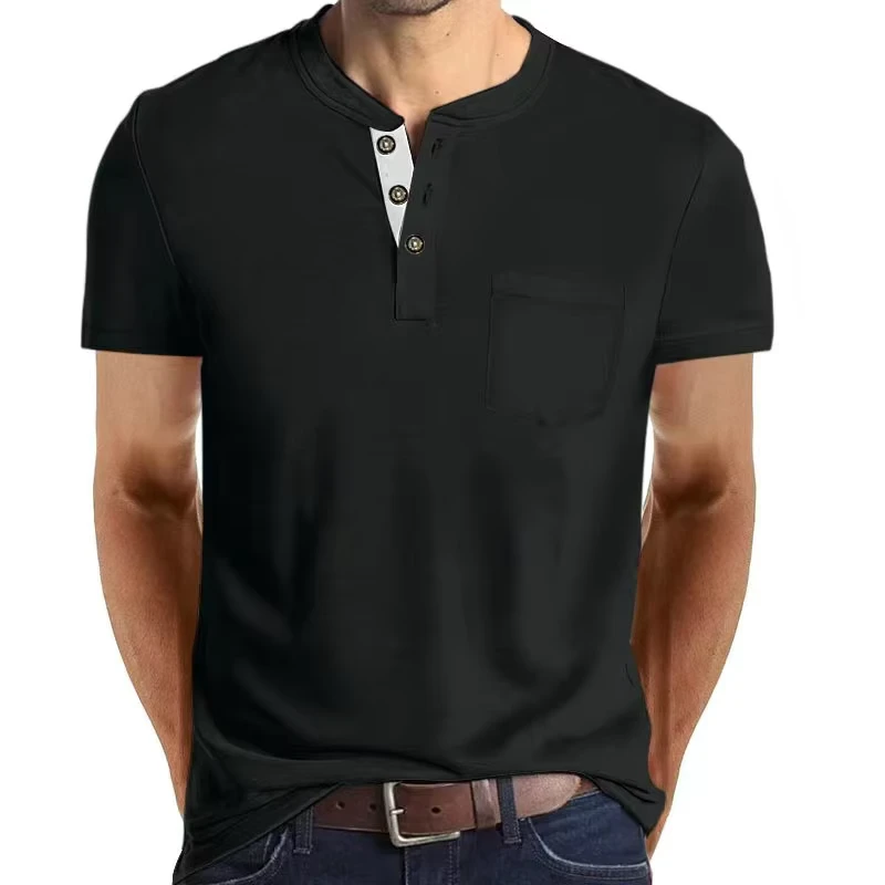 CHINEE-DLM044-Mens-T-Shirt-Spring-and-Summer-Solid-V-Neck-POLO-Shirt-for-Men
