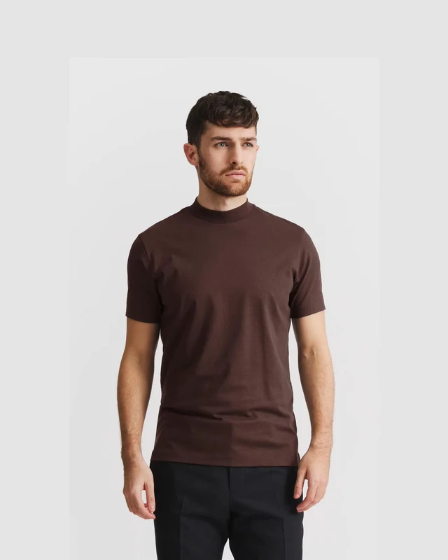 CHINEE-Dark-Brown-Crew-Neck-Mens-Casual-Short-Sleeve-Polyester-Cotton-Knitted-Quick-Dry-Breathable-Summer-Basic-Streetwear-Tee