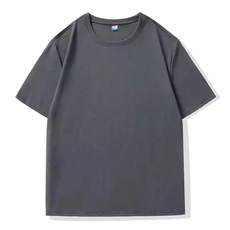 CHINEE-Dark-Gray-Crew-Neck-Short-Sleeve-T-Shirt-100-Polyester-Quick-Dry-Solid-Color-Casual-Wear-for-Adults
