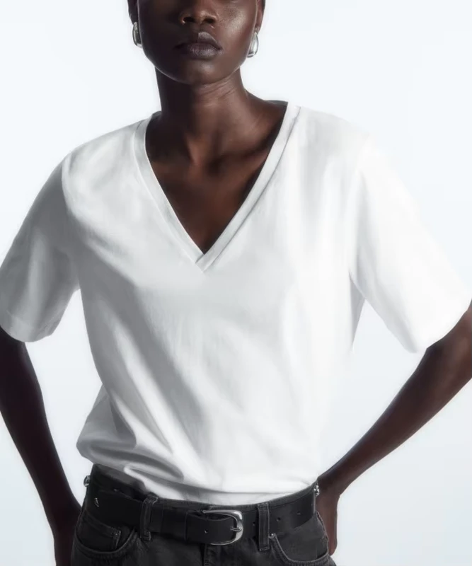 CHINEE-Deep-V-Neck-White-Plain-Short-Sleeve-Casual-T-Shirts-Ladies-Womens-100-Cotton-Tshirts-tshirt-women-custom