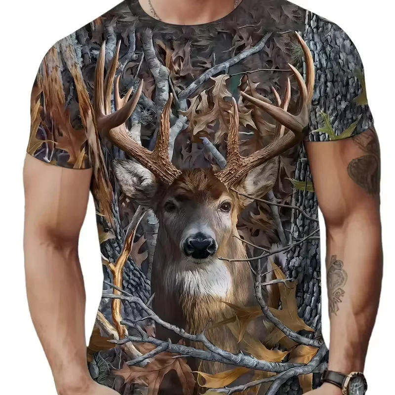 CHINEE-Deer-Hunting-Print-Mens-Crew-Neck-Personalized-t-Shirt-Fashionable-Athletic-Style-Men-s-t-Shirts-As-Gifts-Polyester-t-Shirt