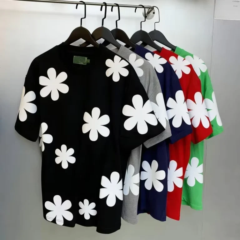 CHINEE-Denim-3D-Puff-Printing-Wreath-Graphic-Tears-100-Cotton-Streetwear-Mens-T-Shirt-and-Shorts-2-piece-Set