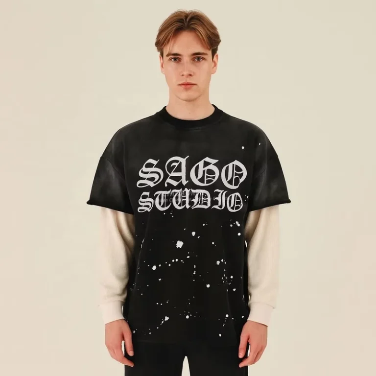 CHINEE-Designer-OEM-Dtg-Print-Waffle-Patchwork-Double-Layer-Acid-Wash-Long-Sleeve-T-shirt-for-Men