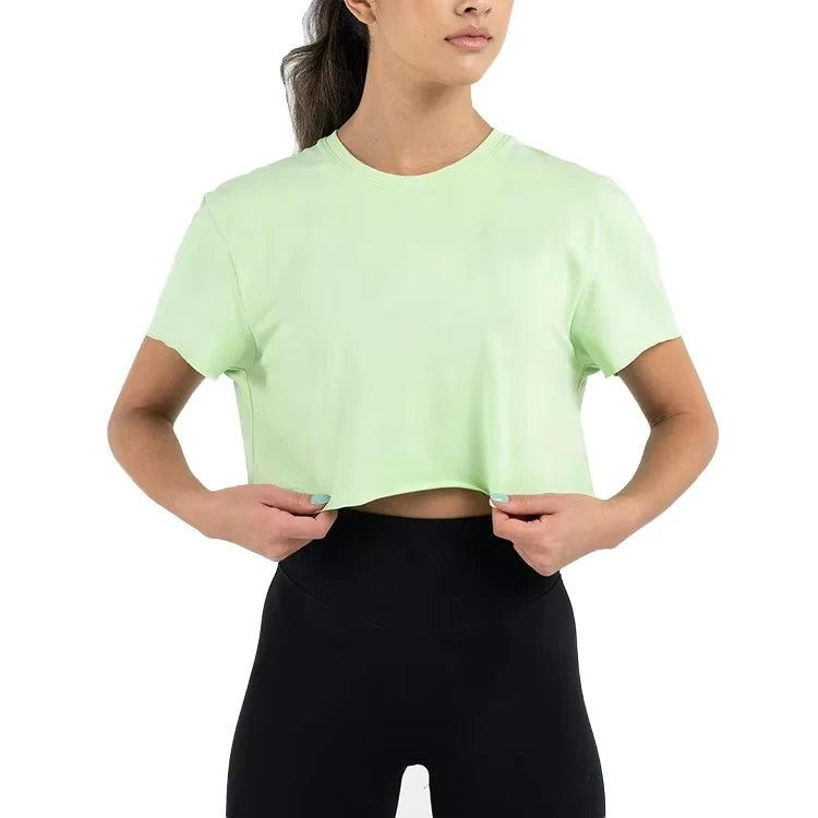 CHINEE-Designer-Oversized-Fit-Fashion-Athletic-Raw-Hem-Soft-Crop-Top-T-Shirt-Women-O-Neck-Plain-Blank-Cotton-Elastane-T-Shirt