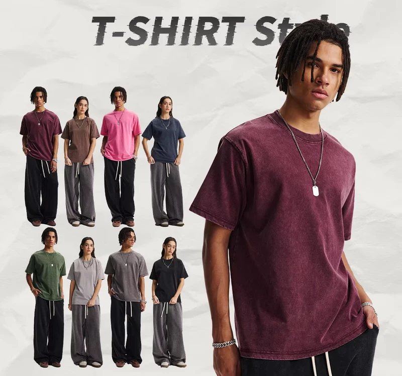 CHINEE-Distressed-Stone-Washed-280gsm-Heavyweight-Regular-Fit-Shoulder-Breathable-Vintage-Casual-Cotton-T-Shirt-Men