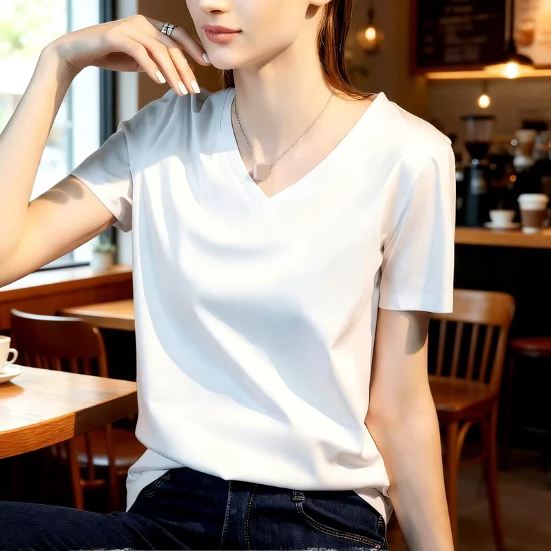 CHINEE-Eco-Friendly-Breathable-Bulk-Customized-V-neck-T-Shirts-for-Women-With-Screen-Printing-and-Heat-Transfer-AATCC-Standard