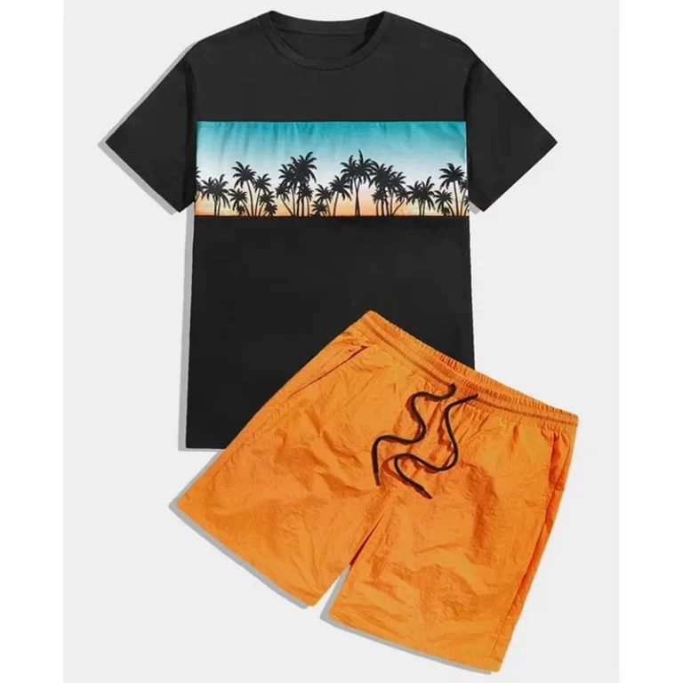 CHINEE-European-and-American-Size-Men-s-Sports-Two-Piece-Set-Solid-Color-Shorts-and-Short-Sleeved-T-Shirt-Set-for-Summer