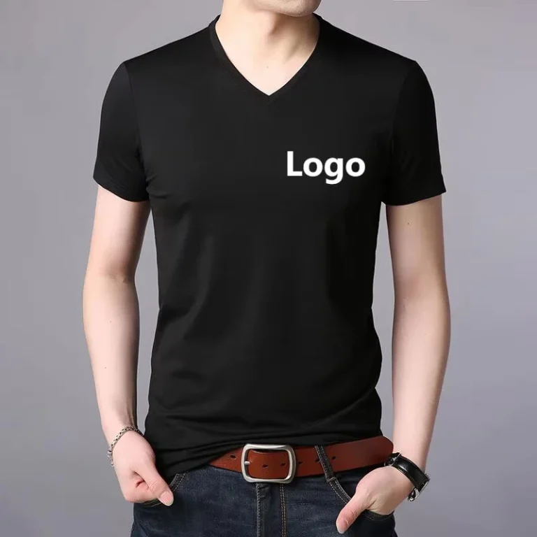 CHINEE-Factory-Custom-Promotional-V-Neck-T-Shirt-Custom-Logo-Design-Printed-50-50-Polyester-Cotton-Men-Short-Sleeve-V-Neck-T-Shirt