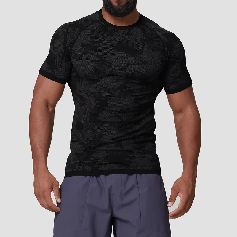 CHINEE-Factory-T-shirt-Seamless-Jacquard-Sporty-Quick-Drying-Short-Sleeved-MenS-Training-Fitness-Elastic-Slimming-Top